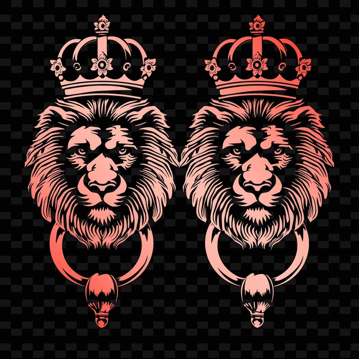 PSD contorno de la manija de la puerta de hierro con diseño de león y acentos de corona ilustración marcos de decoración colección