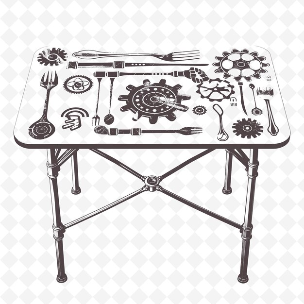 PSD contorno de mesa de comedor de estilo industrial con diseño de tubos e ilustración colección de motivos de decoración