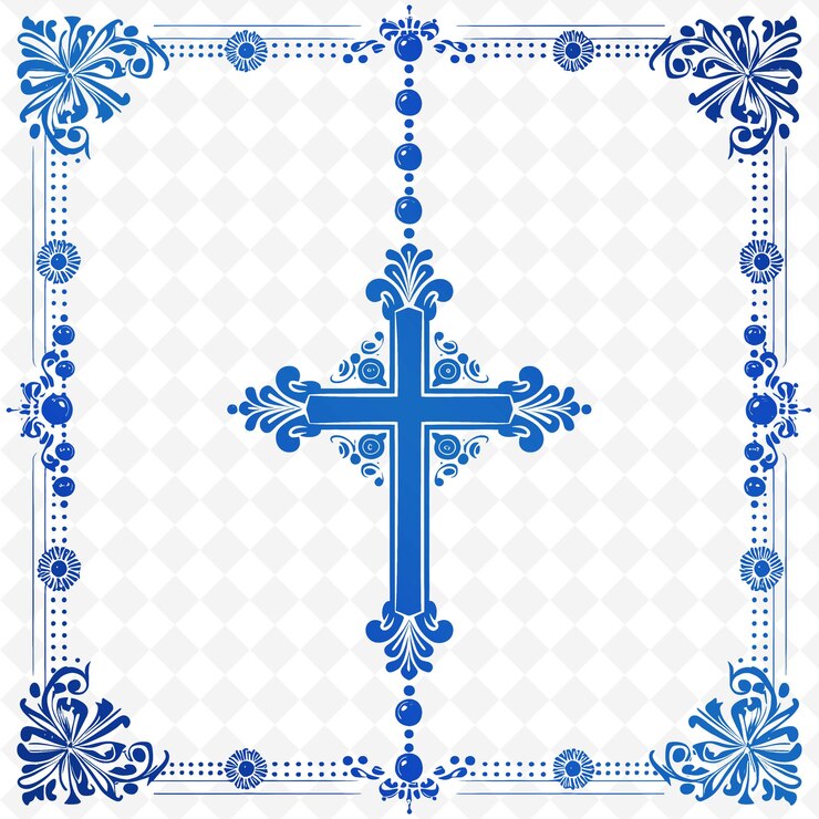 PSD contorno del monasterio con marco de cruz y símbolo de cuentas de oración f ilustración marcos decoración colección