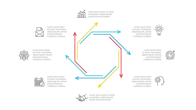 PSD contorno octágono con flechas para la plantilla de infografía presentación empresarial con 8 opciones