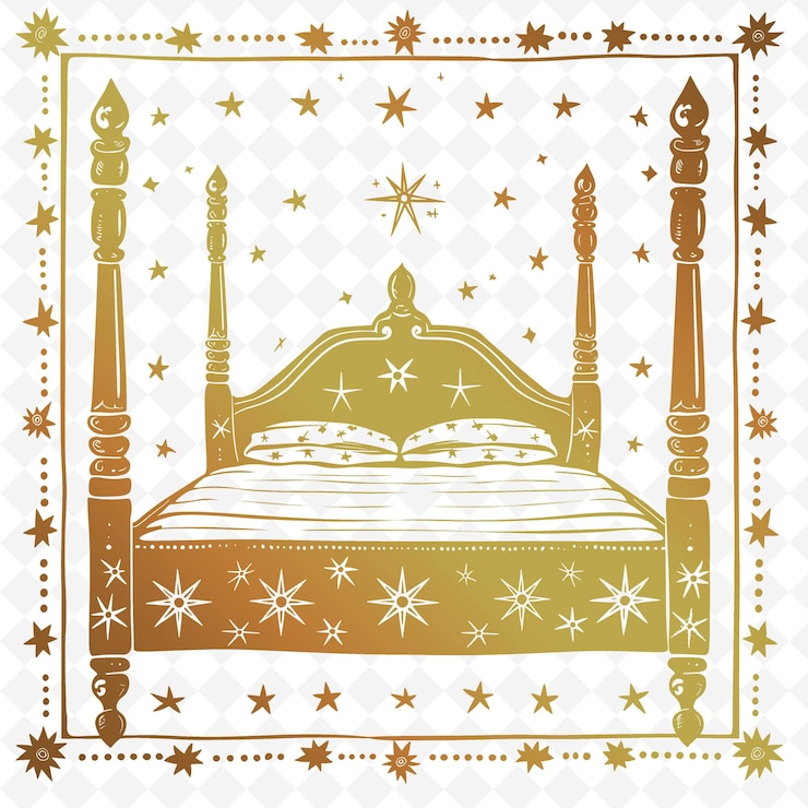 PSD contorno de posada con diseño de cama y símbolos de estrellas para decoración ilustración colección de motivos de decoración