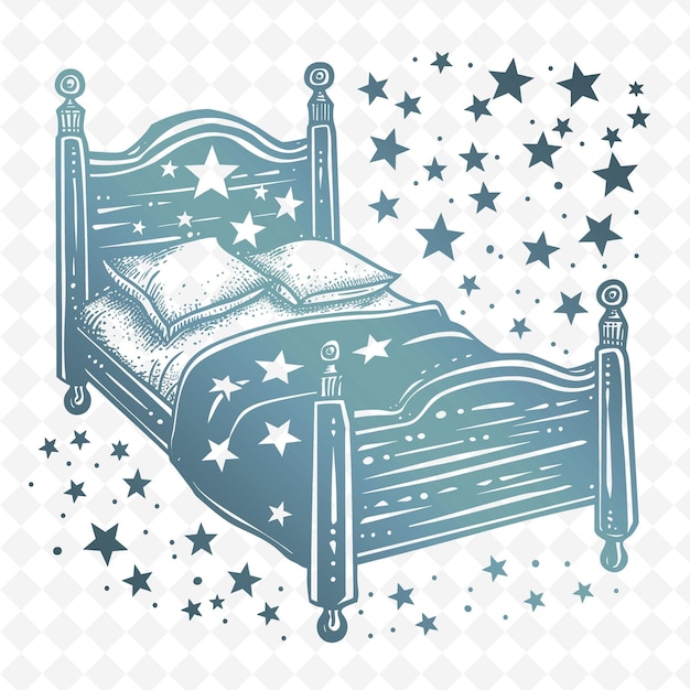 PSD contorno de posada con diseño de cama y símbolos de estrellas para decoración ilustración colección de motivos de decoración