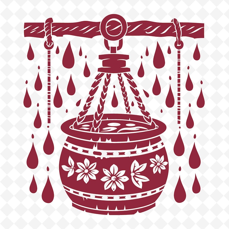 PSD contorno de pozo con pulley y símbolos de gotas de agua para decorar marcos de ilustración colección de decoración