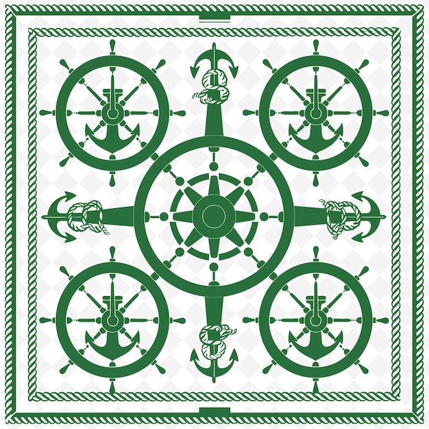 PSD contorno de la rueda del barco náutico con patrón de cuerda y ancla de ilustración colección de motivos de decoración