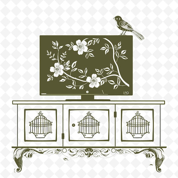 PSD contorno de soporte de televisión de estilo shabby chic con diseño de flores y colección de motivos de decoración de ilustración b