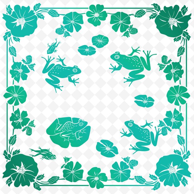 Contour De Bassin De Moulin Avec Cadre De Lily Pad Et Symbole De Grenouille Pour La Collection De Motifs De Décoration De Illustration