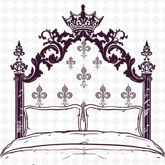 PSD contour de cadre de lit royal avec moulage de couronne et collection de motifs de décoration d'illustration fleur de lis