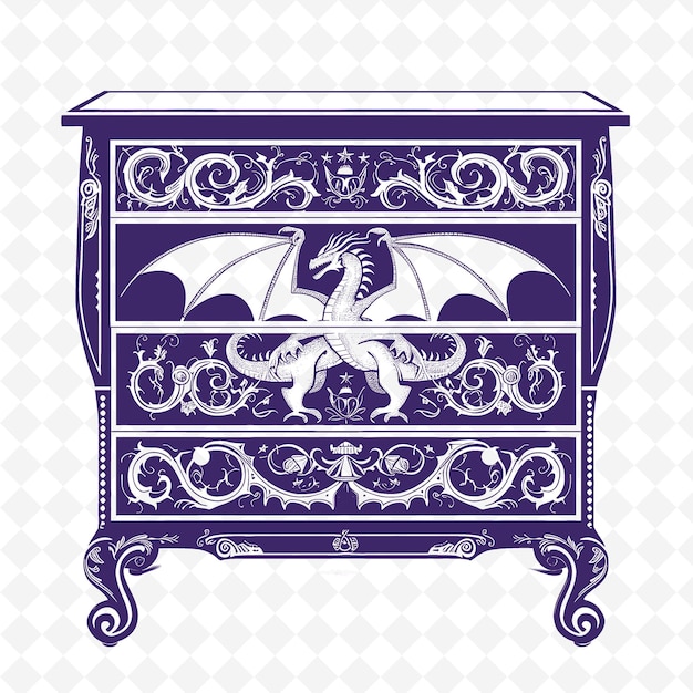 PSD contour de commode inspiré du moyen âge avec dessin de dragon et collection de motifs de décoration d'illustration tr