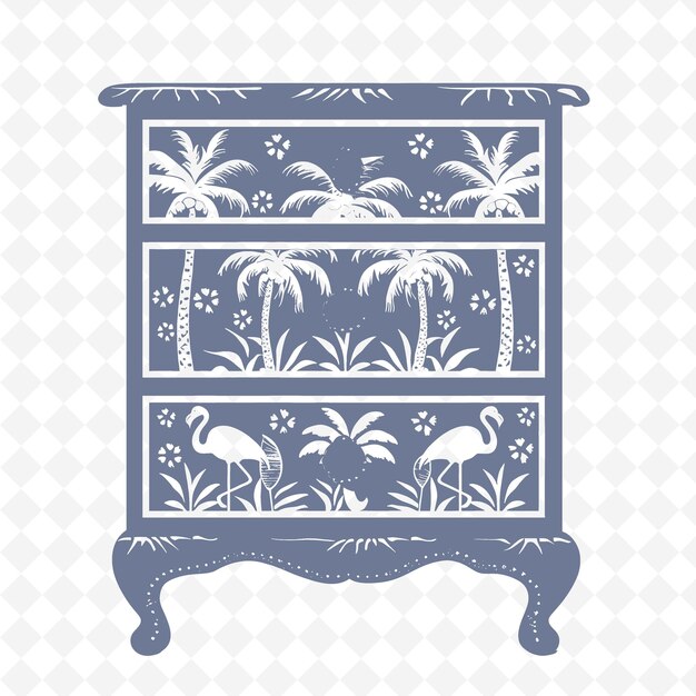 PSD contour de commode de style tropical avec dessin de palmier et collection de motifs de décoration d'illustration fl