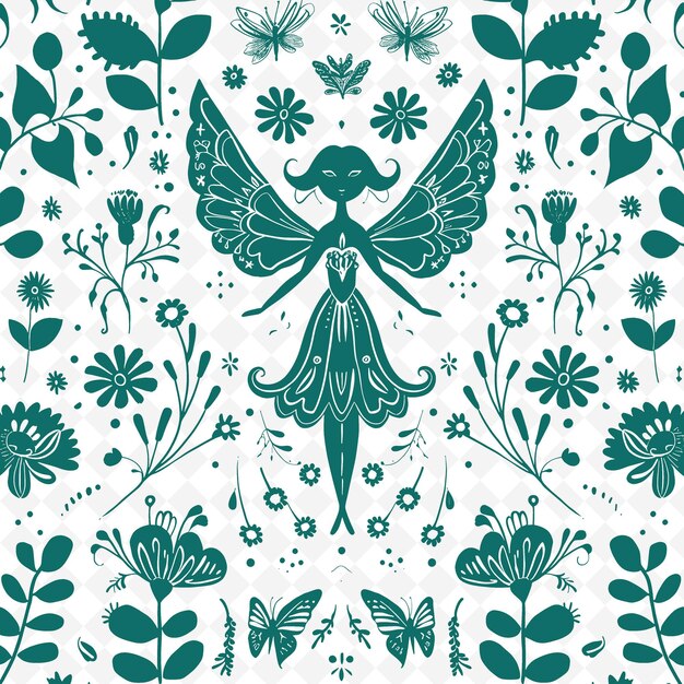 PSD contour de fée enchantée avec motif d'aile et détail de fleur collection de motifs de décoration d'illustration