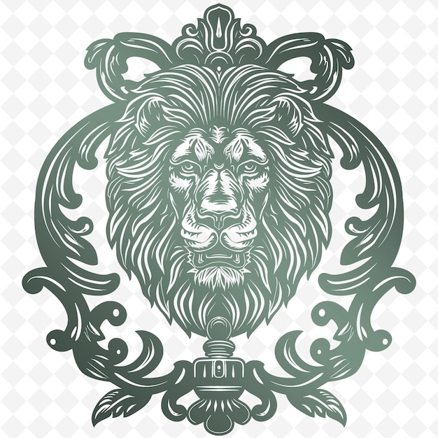 Contour De Frappeur De Porte En Fer Avec Dessin De Tête De Lion Et Illustration De Motifs De Décoration De Vine Pa