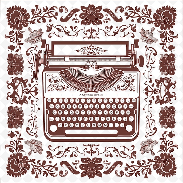 PSD contour de machine à écrire vintage avec motif de clé et illustration détaillée de papier collection de motifs de décoration