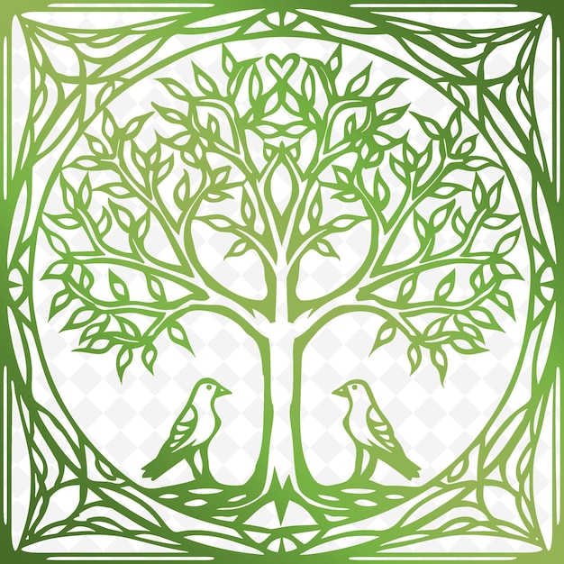 PSD contour de panneau de verre teinté avec le design de l'arbre de la vie et la collection de décor de cadres d'illustration bi