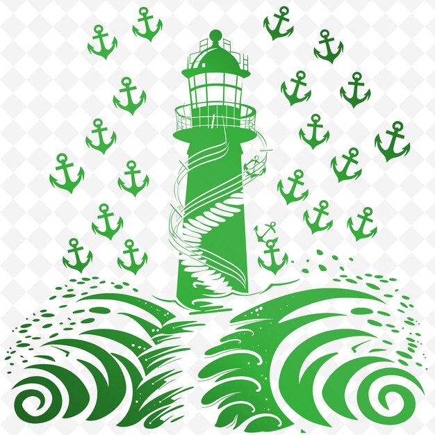 PSD contour de phare avec design en spirale et symboles d'ancre pour la collection de motifs de décoration d'illustration