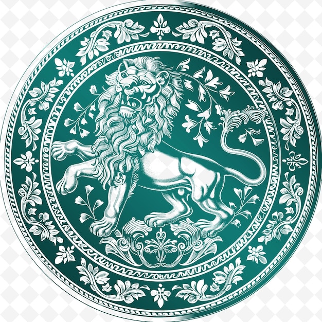 PSD contour de plat en étain avec crête de lion et motif de vigne lion c illustration cadres de décoration collection