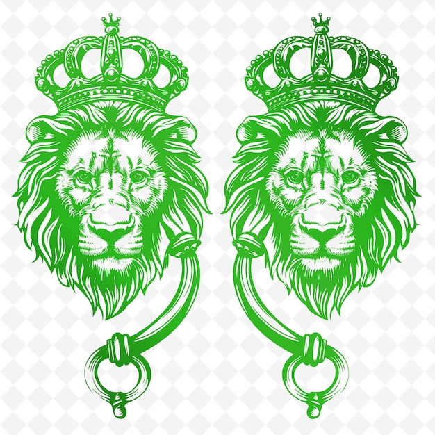 Contour De Poignée De Porte En Fer Avec Dessin De Lion Et Accents De Couronne Illustration De Motifs De Décoration Collection