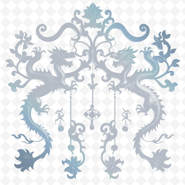 PSD contour de porte-manteaux en fer avec dessin de dragon et collection de motifs de décoration d'illustration de trésor acce
