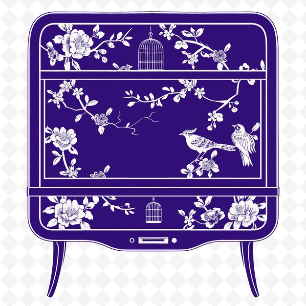 PSD contour de stand de télévision de style shabby chic avec dessin de fleurs et collection de motifs de décoration d'illustration b