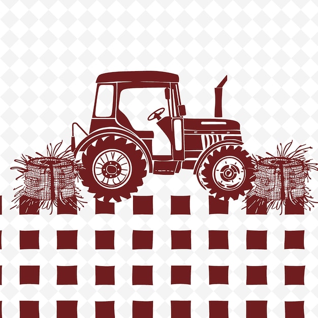 Contour De Tracteur De Ferme Avec Motif à Carreaux Et Détails De Roue Illustration Collection De Motifs De Décoration