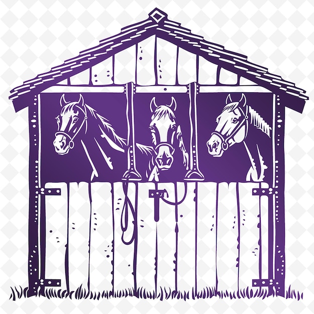 PSD contours stables avec têtes de chevaux et brides têtes de cheval urine cadres d'illustration collection de décoration