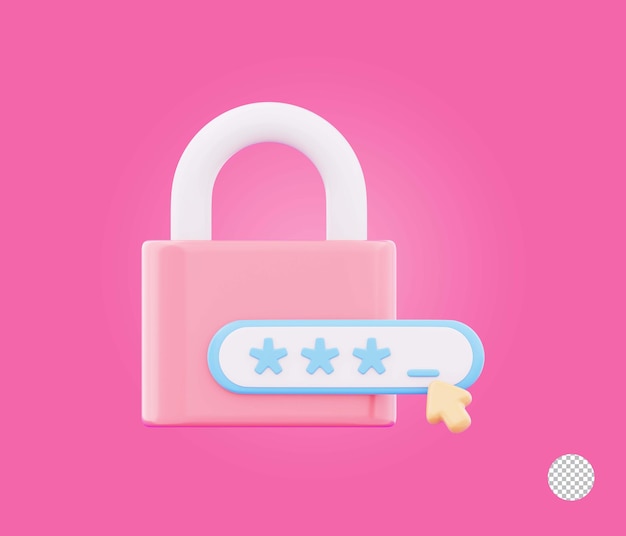 Contraseña de bloqueo de seguridad con cursor de flecha que representa el icono de protección de privacidad de datos seguros 3d