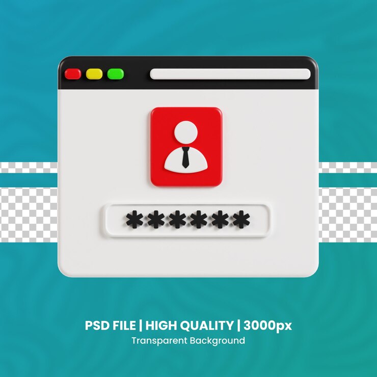 PSD contraseña del navegador 3d render de alta calidad protección y seguridad fondo transparente