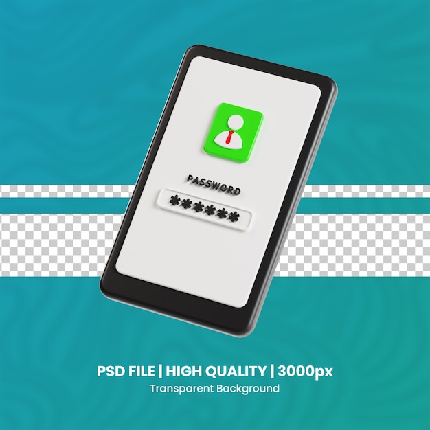 PSD contraseña de teléfono 3d render de alta calidad protección y seguridad fondo transparente