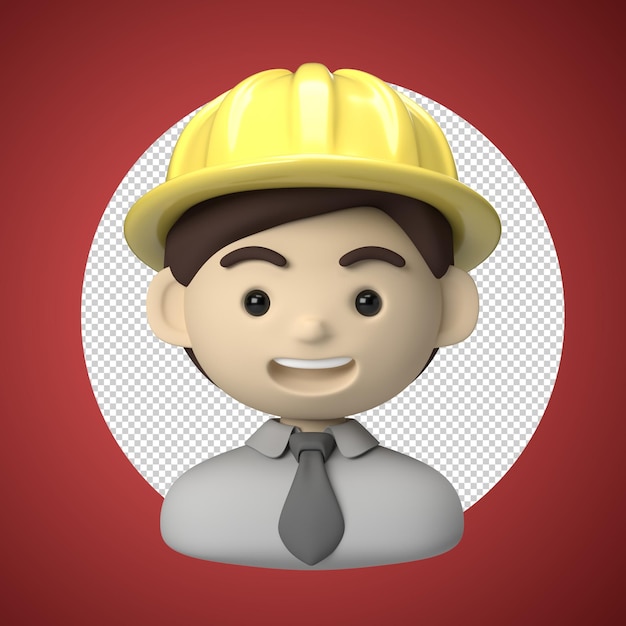 contratado masculino avatar de ícone 3D com capacete amarelo de trabalhador