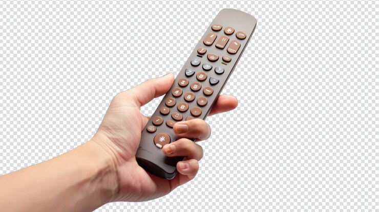 PSD el control remoto de la tv en la mano es perfecto para el entretenimiento doméstico y los anuncios