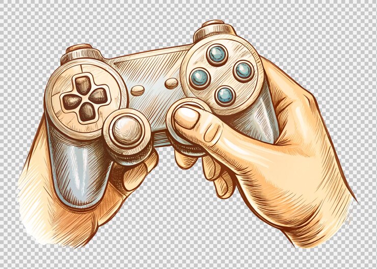 PSD controlador de jogo na mão esboço de gamepad de vídeo em um fundo transparente