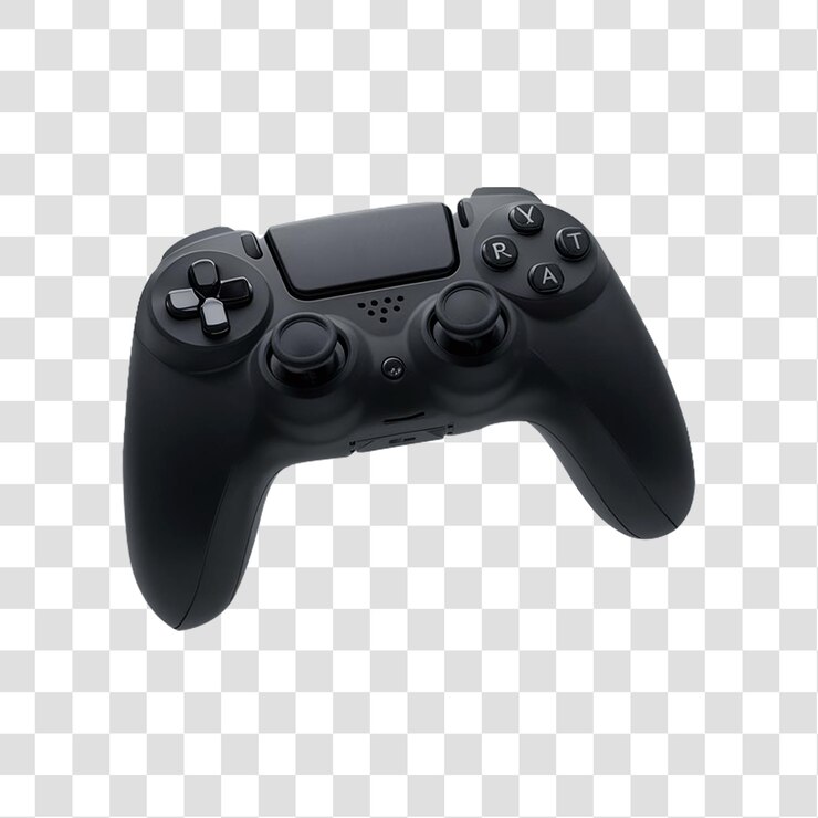 Un controlador de juego de acabado negro mate aislado en un fondo transparente