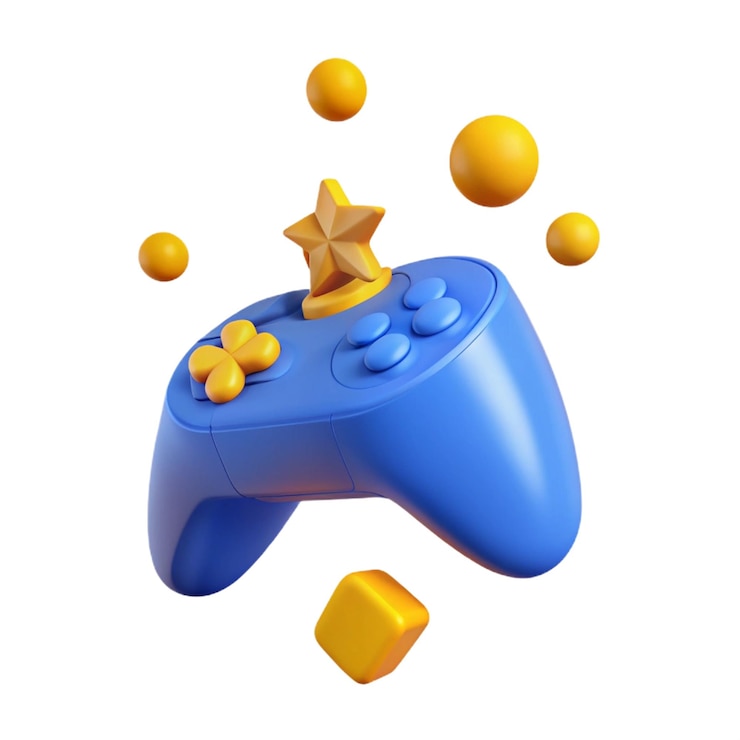 PSD un controlador de juego azul con una estrella amarilla en él