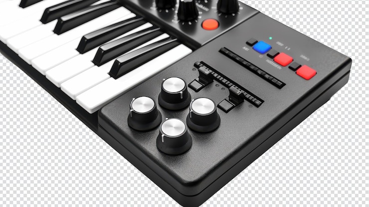 PSD controlador midi aislado en fondo blanco para la producción de música