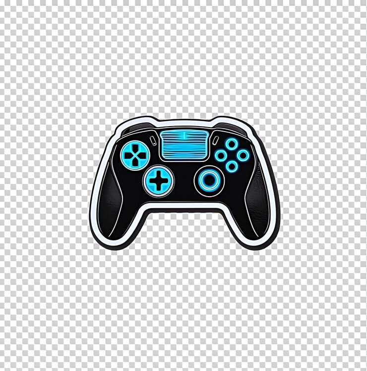 PSD un controlador negro con botones azules en la pantalla