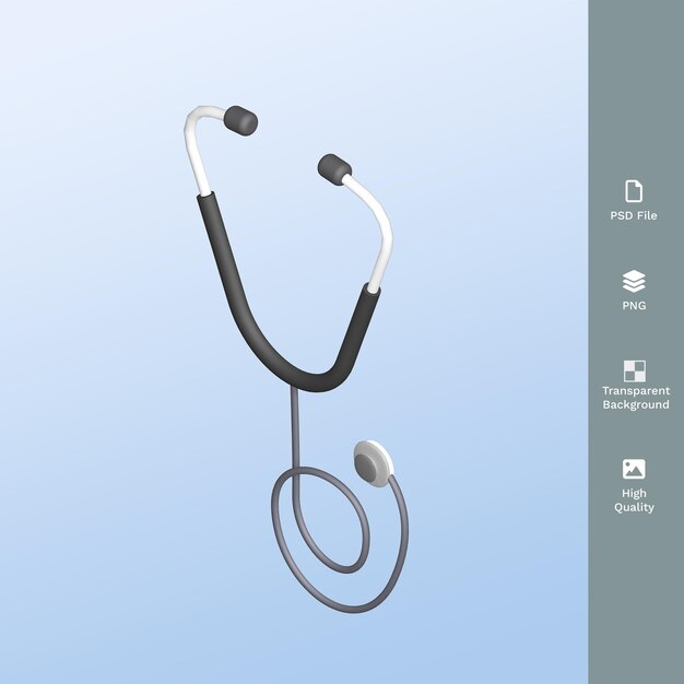 PSD contrôle médical, stéthoscope, icône, 3d, illustration