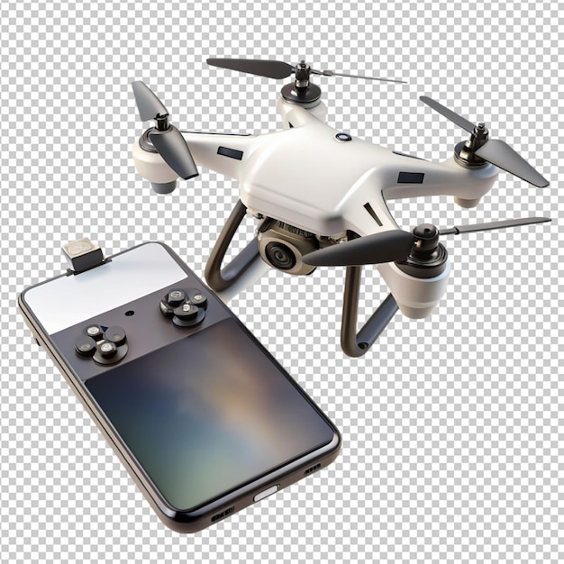contrôleur de drone avec smartphone sur un fond transparent