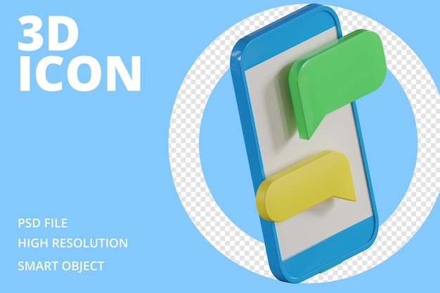 Conversación de mensajería en el icono 3d de teléfono móvil