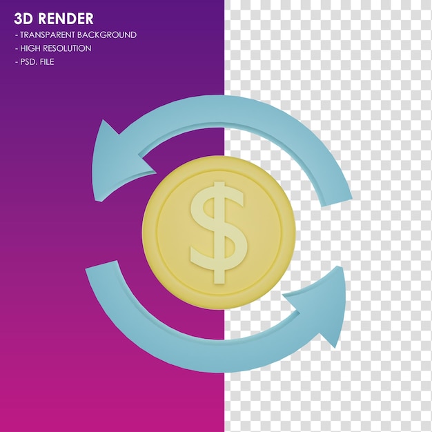 PSD conversão de dinheiro de ícone 3d