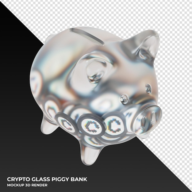 Convex Finance CVX Sparschwein aus Glas mit Kryptomünzen 3D-Darstellung