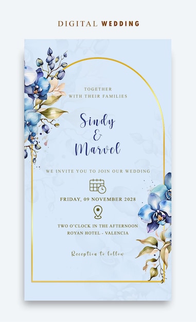 Convidado de casamento eletrônico PSD com flor azul