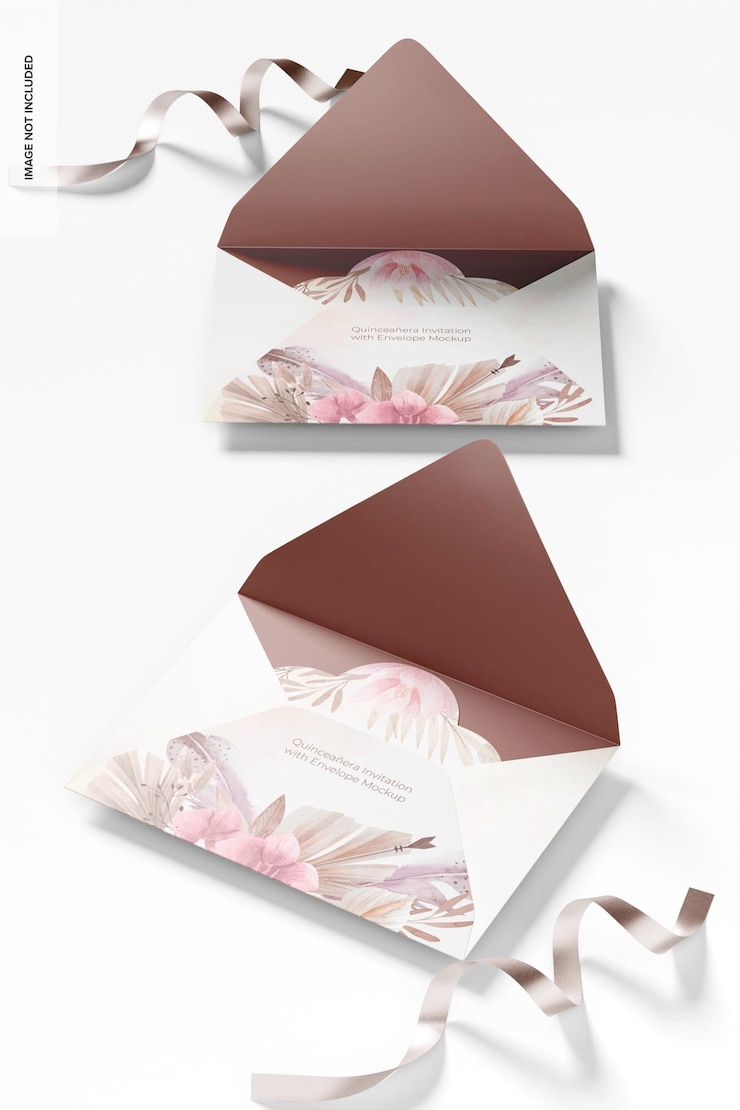 PSD convidos para quinceanera com uma perspectiva de maquete de envelope