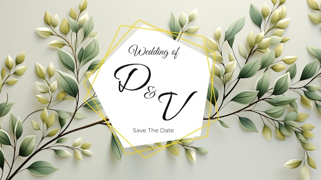 Convite Banner de Folhas de Aquarela de Casamento