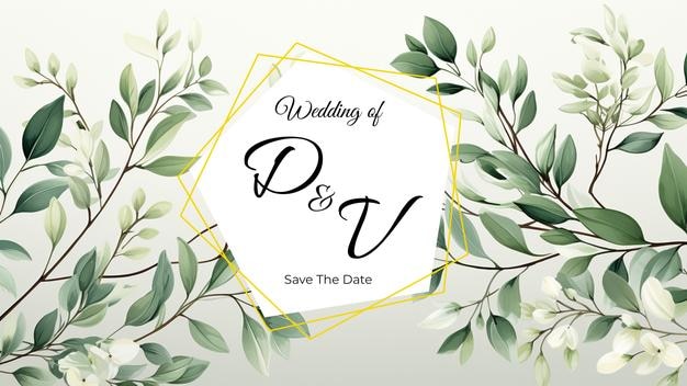 Convite Banner de Folhas de Aquarela de Casamento