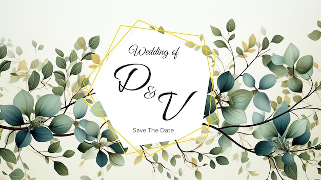 Convite Banner de Folhas de Aquarela de Casamento