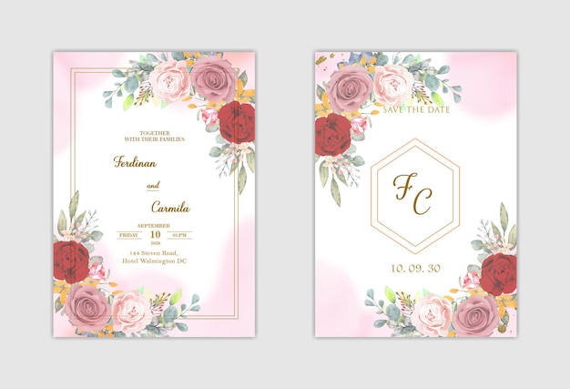 PSD convite de casamento branco elegante e salve a data com flor azul psd premium