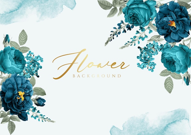 Convite de casamento de fundo com flores azul marinho e azul-petróleo