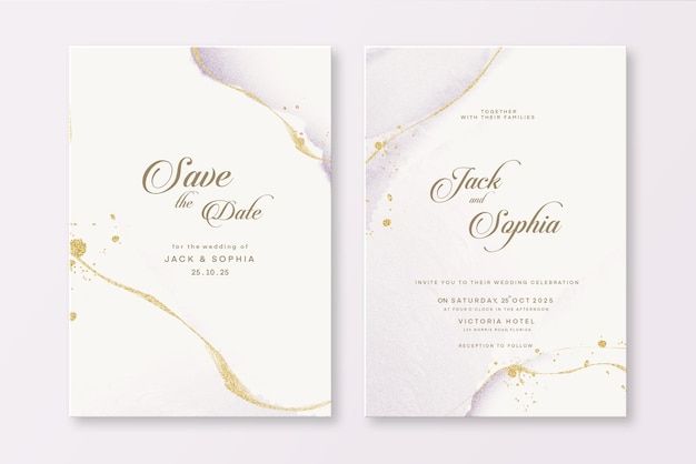 Convite de casamento e salve a data com aquarela roxa