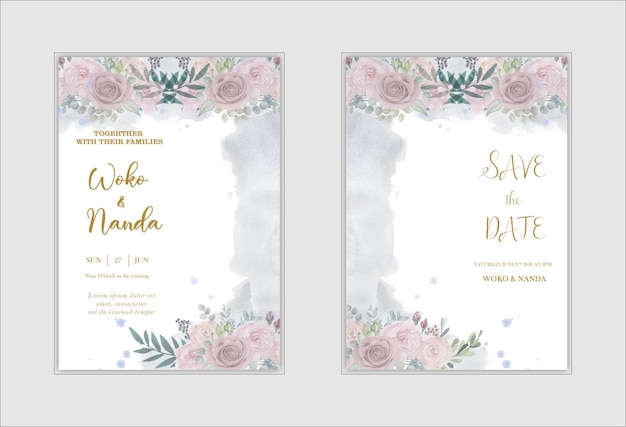 PSD convite de casamento floral elegante com flor vermelha psd premium