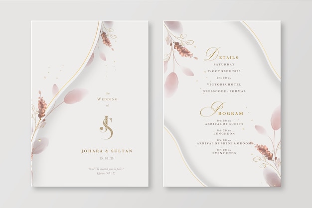 Convite de casamento floral islâmico com elegante flor em aquarela