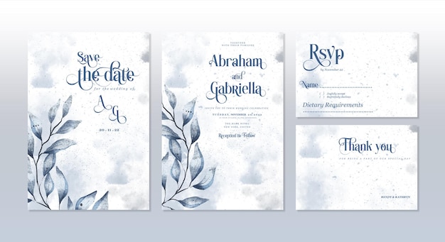 PSD convite de casamento moderno com belo design e textura em aquarela